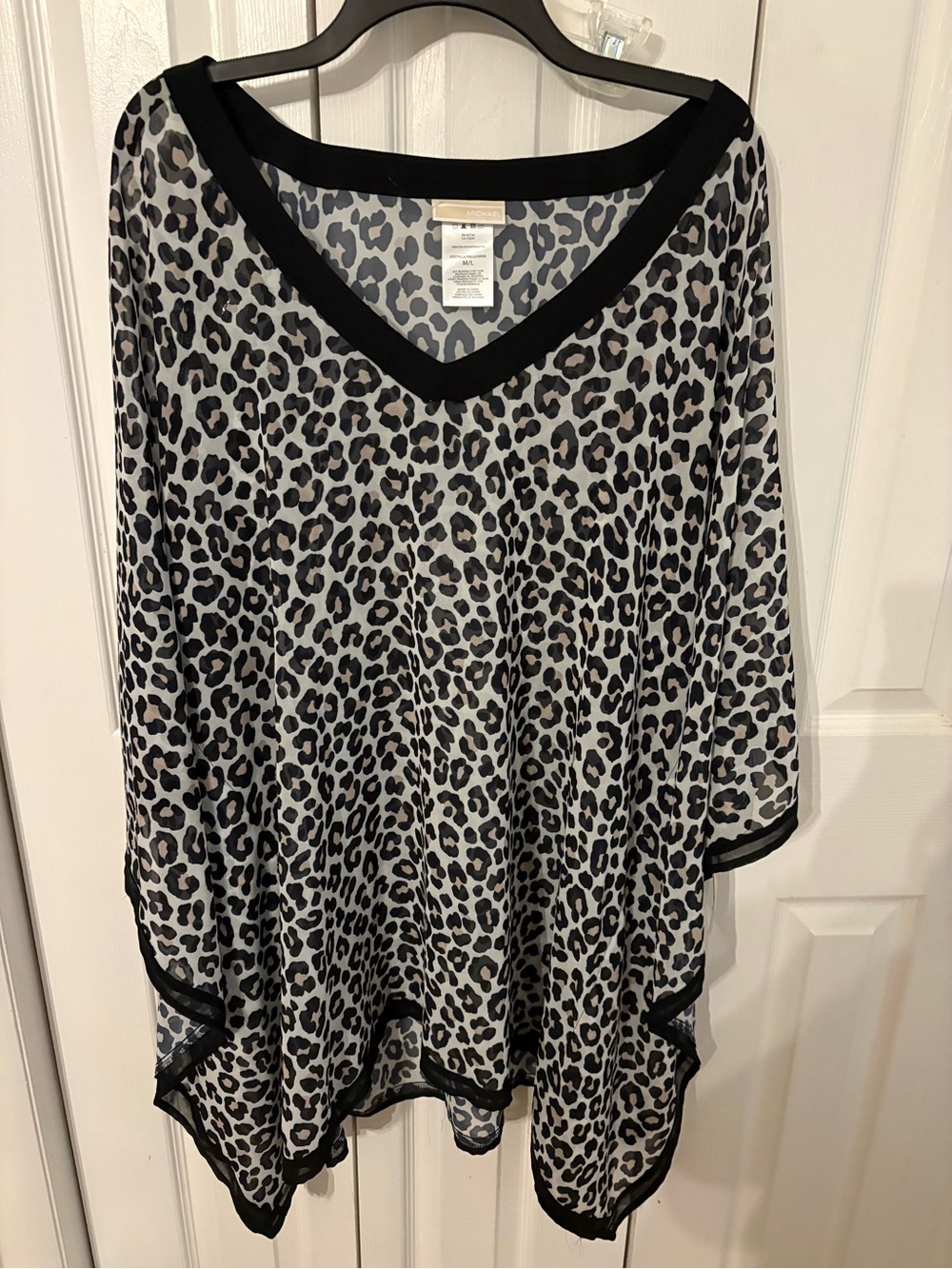 Michael Kors Gray and Black Leopard Print Sheer Tunic